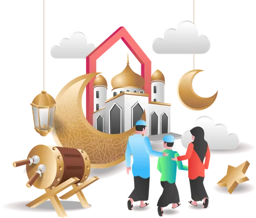 Muslimische Familie in der Moschee  Illustration