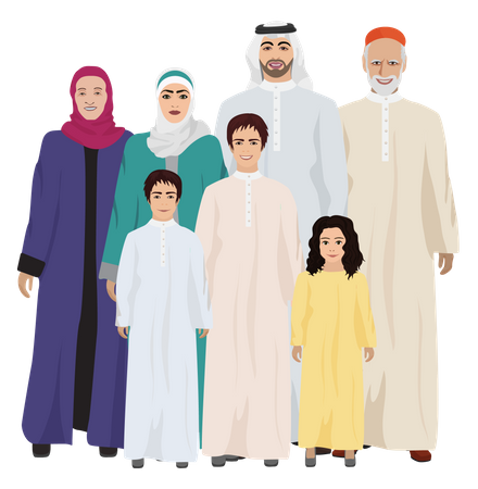 Muslimische Familie in traditioneller Kleidung  Illustration