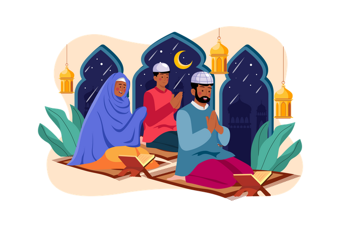 Muslimische Familie liest den Koran  Illustration