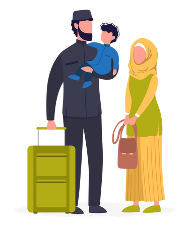 Muslimische Familie macht Urlaub  Illustration