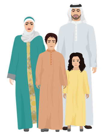 Muslimische Familie in traditioneller Kleidung  Illustration