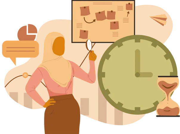 Muslimische Frau arbeitet an Deadline  Illustration