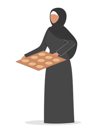 Muslimische Frau beim Plätzchenbacken  Illustration