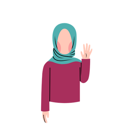 Muslimische Frau grüßt mit Hallo  Illustration