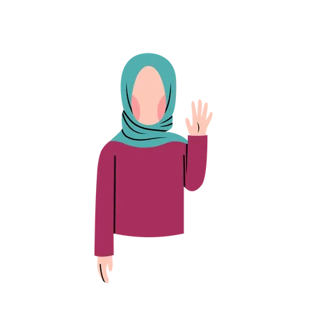 Muslimische Frau grüßt mit Hallo  Illustration