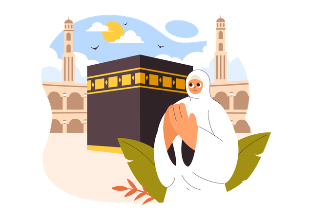 Muslimische Frau bei der Pilgerfahrt nach Mekka  Illustration