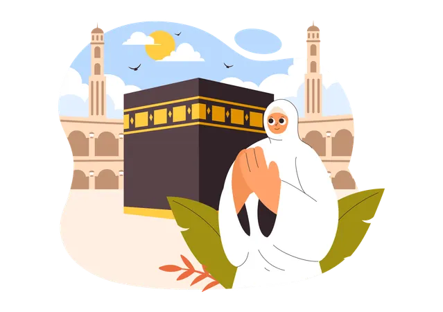 Muslimische Frau bei der Pilgerfahrt nach Mekka  Illustration