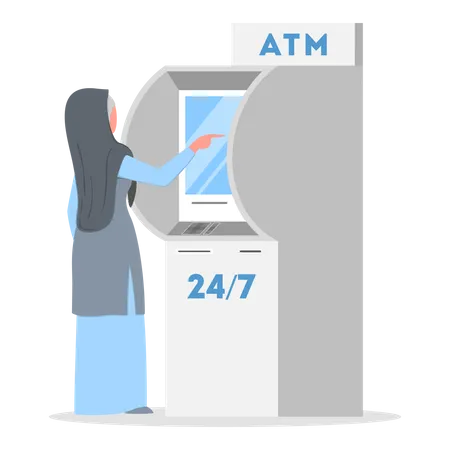 Muslimische Frau benutzt Geldautomaten  Illustration