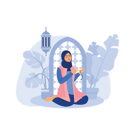 Muslimische Frau betet während des Salats zu Allah  Illustration