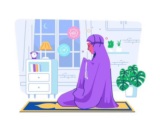 Muslimische Frau betet zu Hause  Illustration