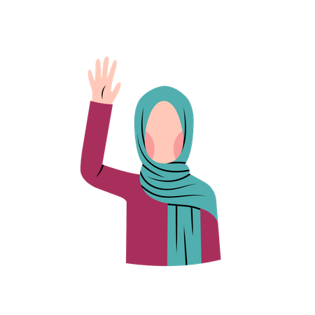 Muslimische Frau grüßt mit winkender Hand  Illustration