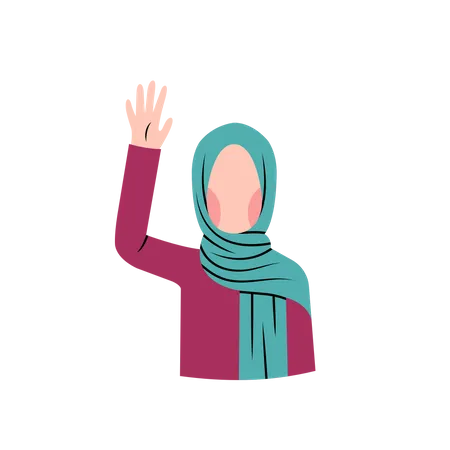 Muslimische Frau grüßt mit winkender Hand  Illustration