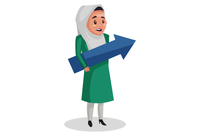 Muslimische Frau hält einen Pfeil in der Hand als Zeichen für Geschäftswachstum  Illustration