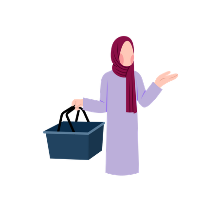 Muslimische Frau mit Einkaufskorb  Illustration