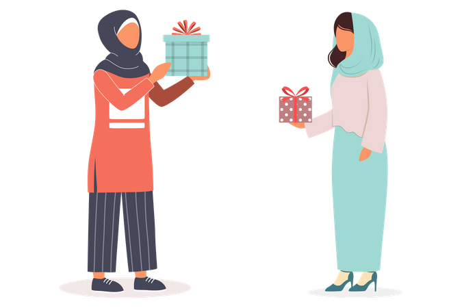 Muslimische Frau mit Geschenkbox  Illustration