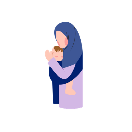 Muslimische Frau hält Kind  Illustration