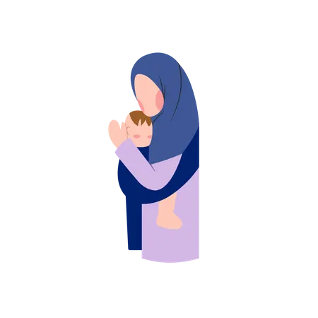 Muslimische Frau hält Kind  Illustration