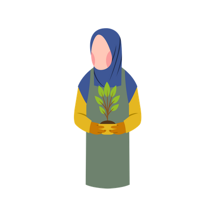 Muslimische Frau hält Pflanze  Illustration