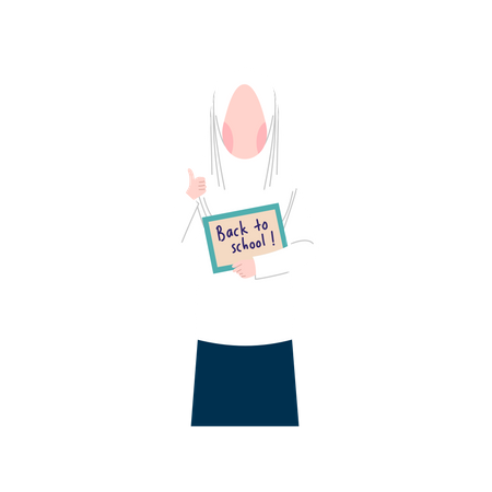 Muslimische Frau hält Schild mit der Aufschrift „Zurück zur Schule“  Illustration