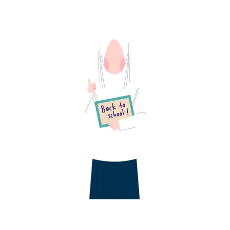 Muslimische Frau hält Schild mit der Aufschrift „Zurück zur Schule“  Illustration