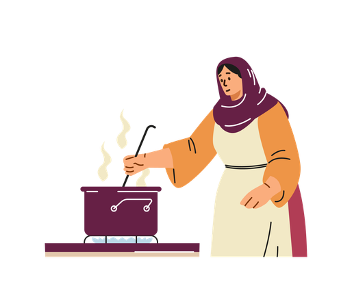 Muslimische Frau beim Kochen  Illustration