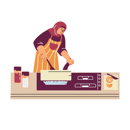 Muslimische Frau beim Kochen  Illustration