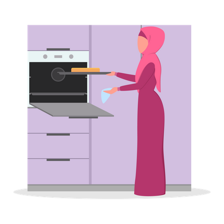 Muslimische Frau kocht Abendessen  Illustration