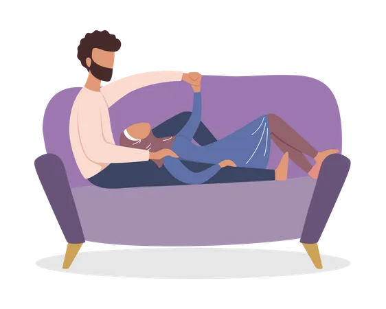 Muslimische Frau schläft mit Ehemann auf der Couch  Illustration