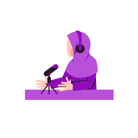 Muslimische Frau spricht im Live-Podcast  Illustration