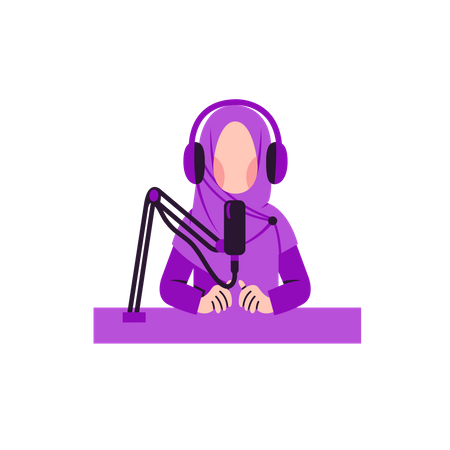 Muslimische Frau spricht im Podcast  Illustration