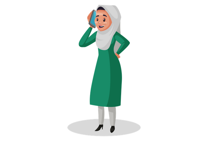 Muslimische Frau telefoniert mit dem Handy  Illustration