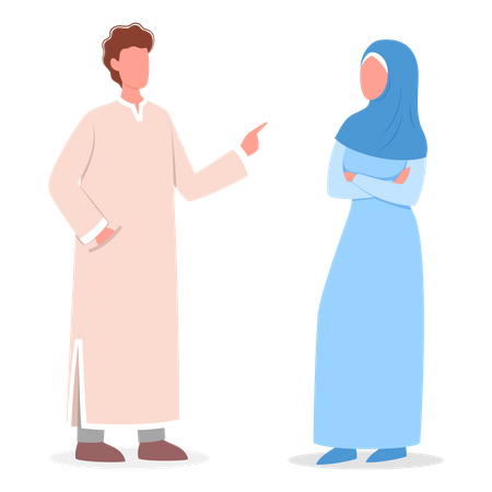 Muslimische Frau und Mann unterhalten sich  Illustration