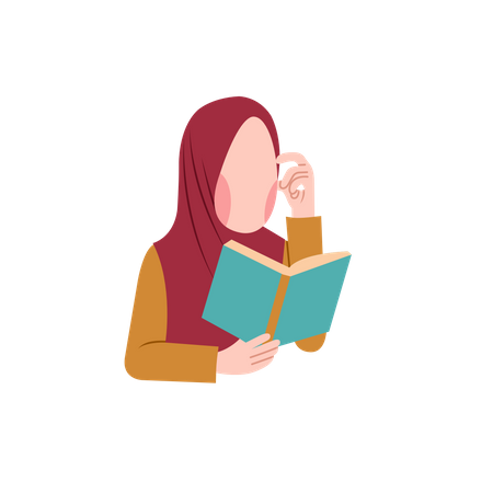 Muslimische Frau verwirrt beim Lesen eines Buches  Illustration