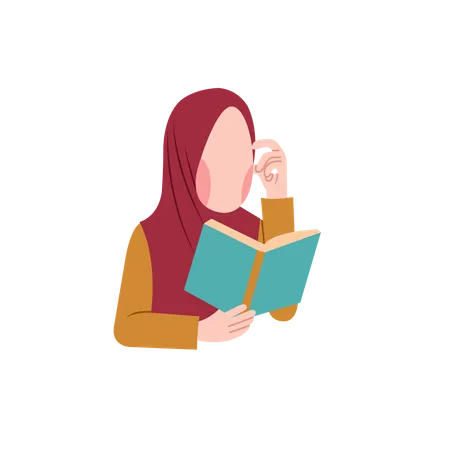 Muslimische Frau verwirrt beim Lesen eines Buches  Illustration