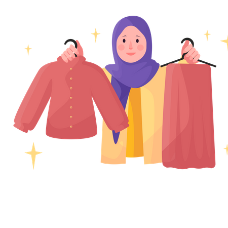 Muslimische Frau wählt Kleid  Illustration