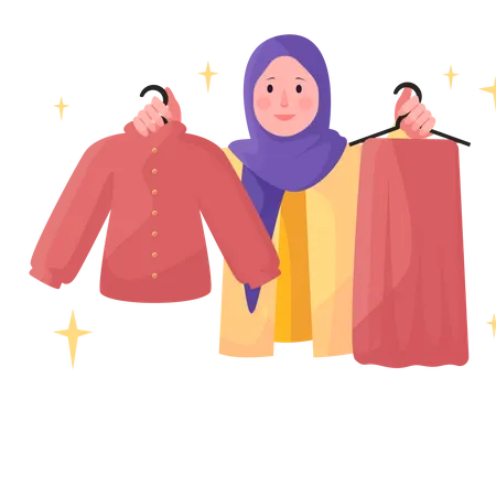 Muslimische Frau wählt Kleid  Illustration