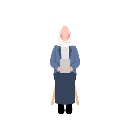 Muslimische Frau wartet auf Vorstellungsgespräch  Illustration