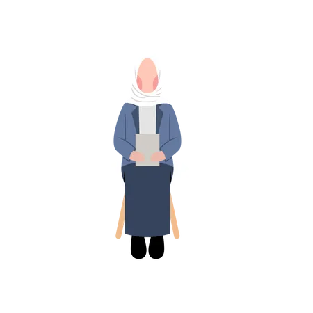 Muslimische Frau wartet auf Vorstellungsgespräch  Illustration