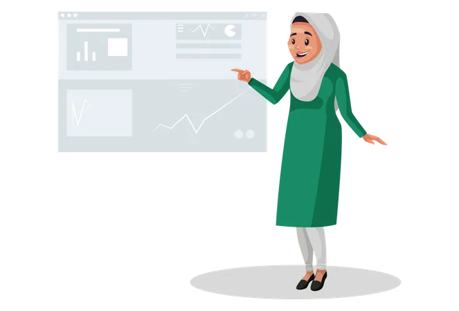 Muslimische Frau zeigt Bericht im Diagramm  Illustration
