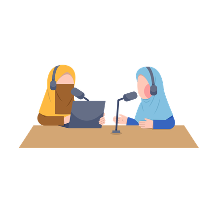 Muslimische Frauen nehmen Podcasts auf  Illustration