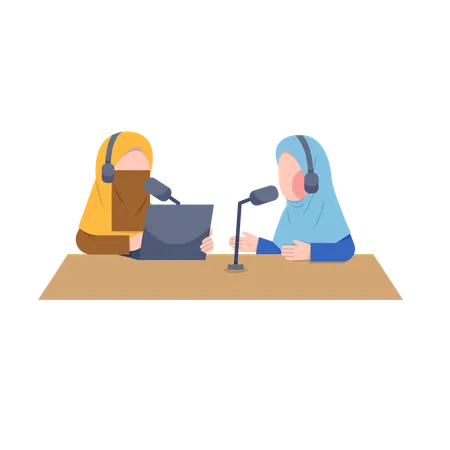 Muslimische Frauen nehmen Podcasts auf  Illustration