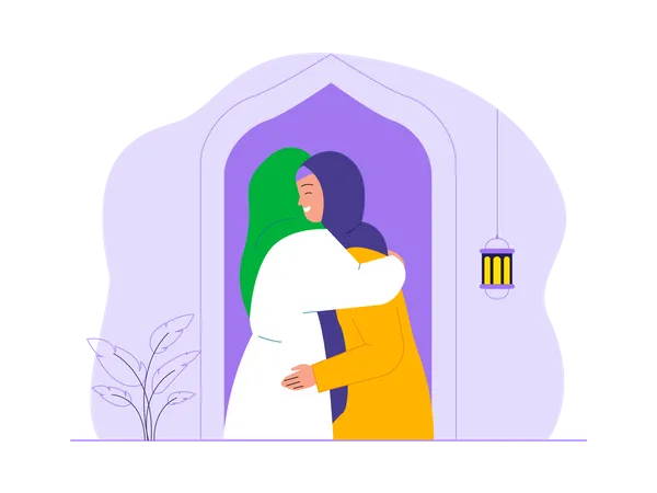 Muslimische Frauen feiern Eid in der Moschee  Illustration