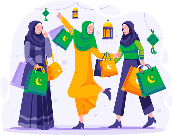 Muslimische Frauen kaufen beim Ramadan Sale ein  Illustration