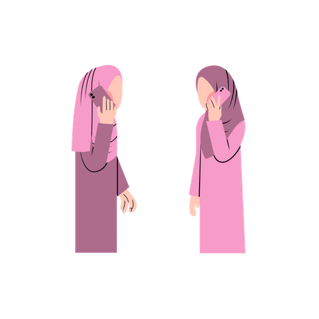 Muslimische Frauen sprechen am Telefon  Illustration