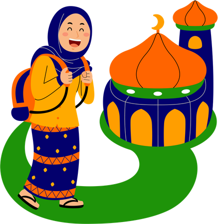 Muslimische junge Frau besucht Moschee  Illustration