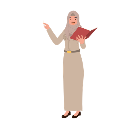 Muslimische Lehrerin unterrichtet und hält Buch  Illustration