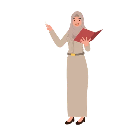 Muslimische Lehrerin unterrichtet und hält Buch  Illustration