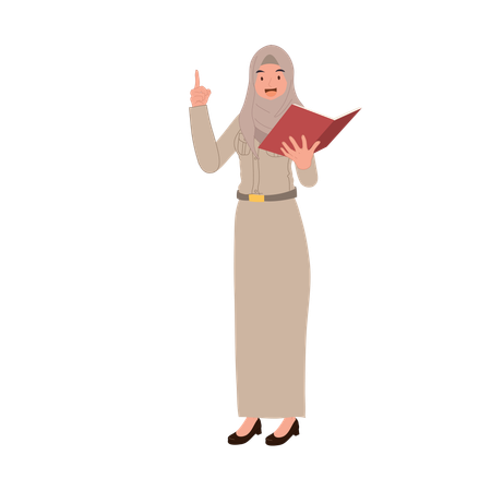 Muslimische Lehrerin unterrichtet und hält Buch  Illustration