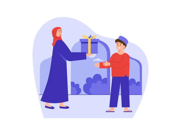 Muslimische Mutter schenkt Kind  Illustration