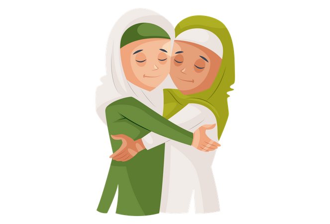 Muslimische Schwestern umarmen sich  Illustration